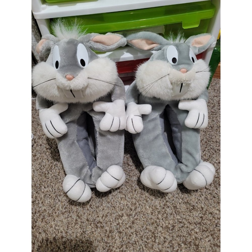 Vintage 1996 Warner Bros Bugs Bunny Plush Slippers Adult Size Medium 7-8